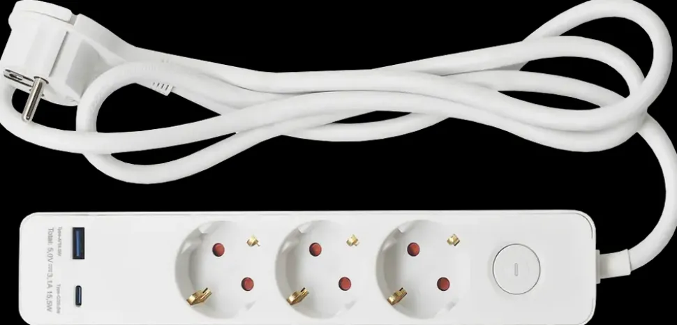 3 stikdåse med USB og afbryder