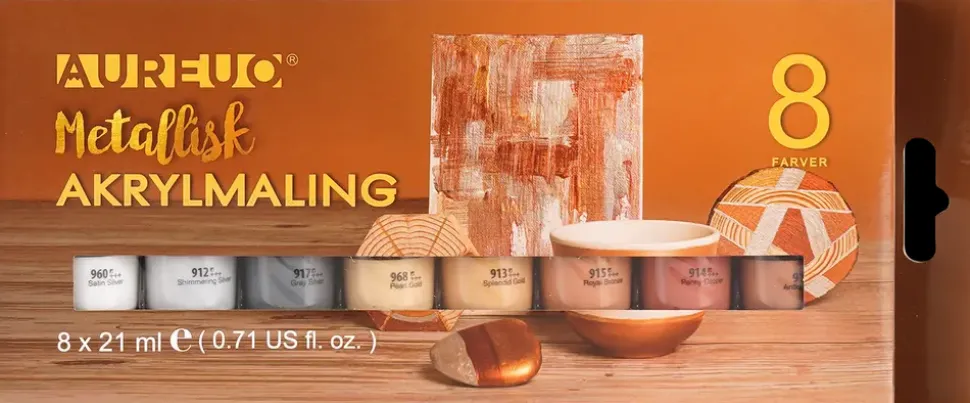 Akrylmaling 8 x 21 ml - metallisk