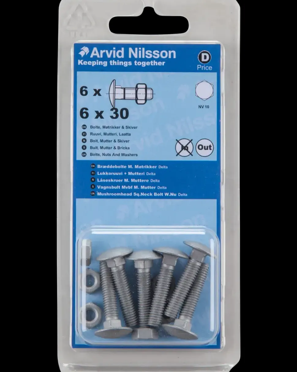 Bræddebolt + møtrik M6 x 30 mm 6-pak