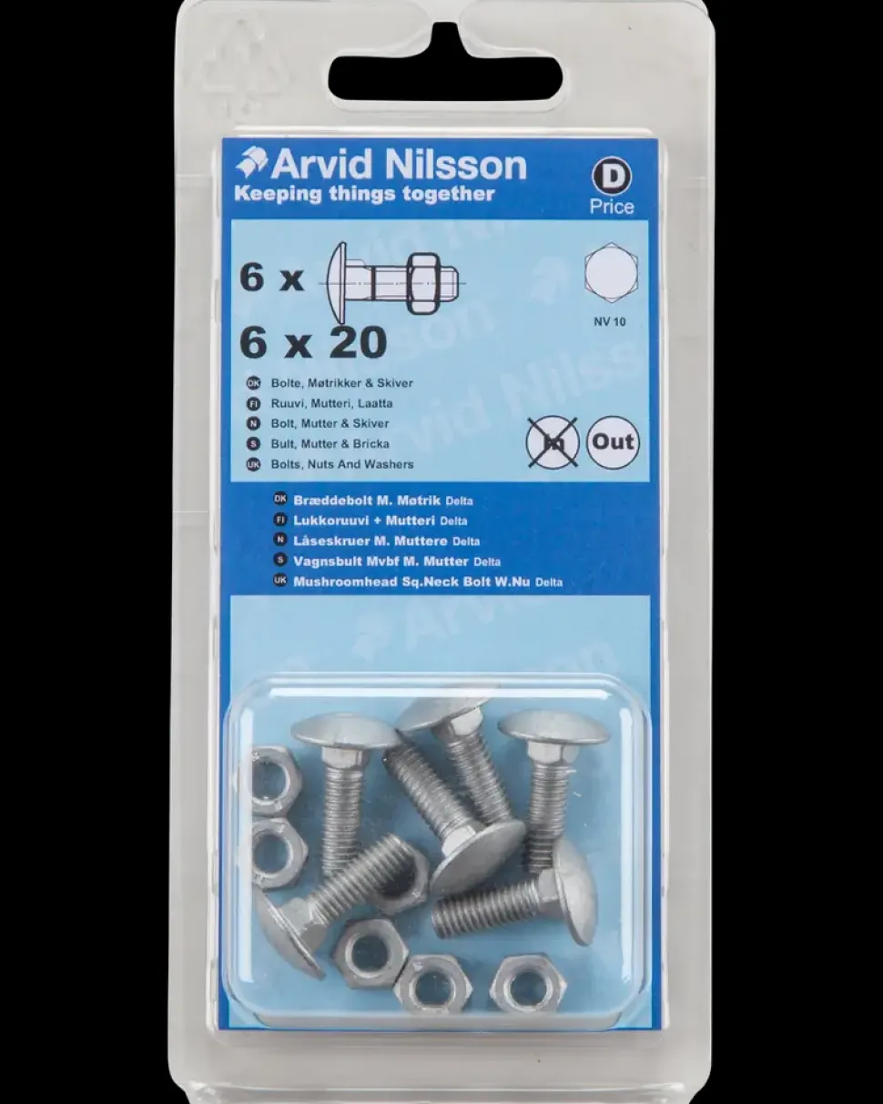 Bræddebolt + møtrik M6 x 20 mm 6-pak