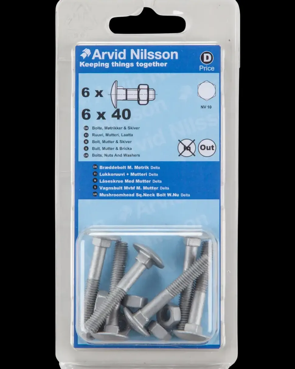 Bræddebolt + møtrik M6 x 40 mm 6-pak