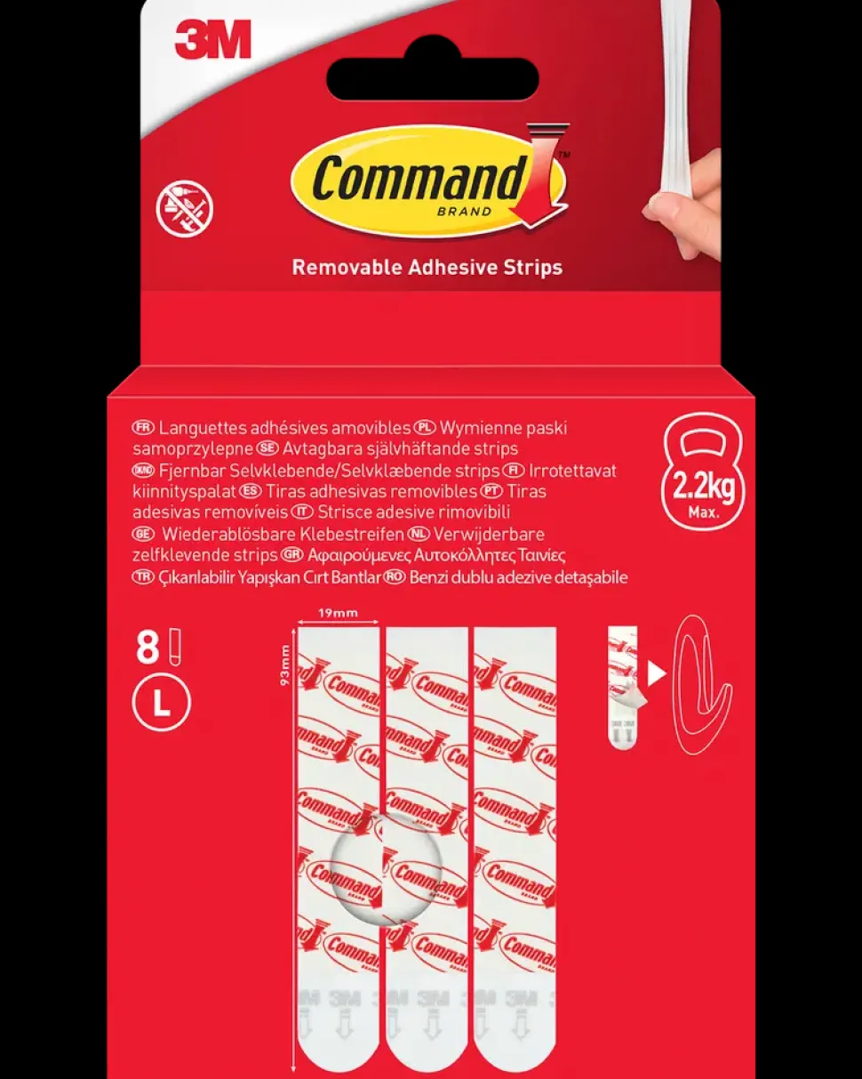 Command™ Aftagelige Klæbestrips 8 stk - Hvid L