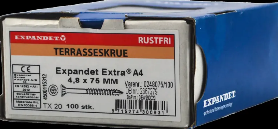 EXPANDET Rustfri A4 skrue 4,8 x 75 mm 100 stk.