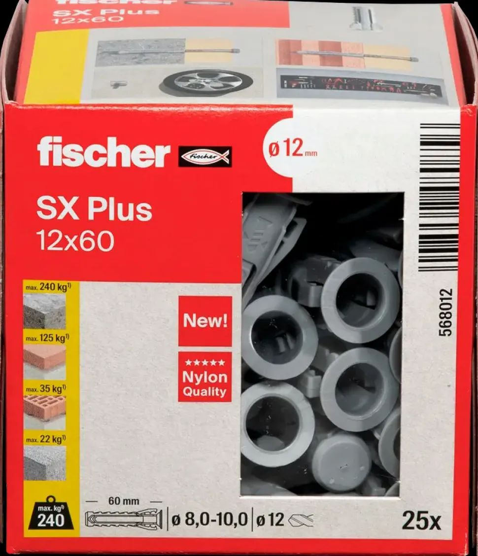 Fischer Uni plug SX plus 12 x 60 mm 25 stk.