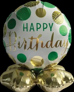 Folieballon på fod Ø35 - "Happy birthday" Grøn