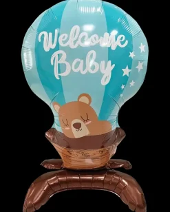 Folieballon på fod 66 cm - "Welcome baby" blå