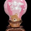 Folieballon på fod 66 cm - "Welcome baby" pink