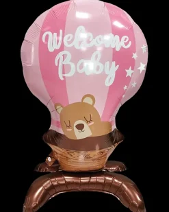 Folieballon på fod 66 cm - "Welcome baby" pink