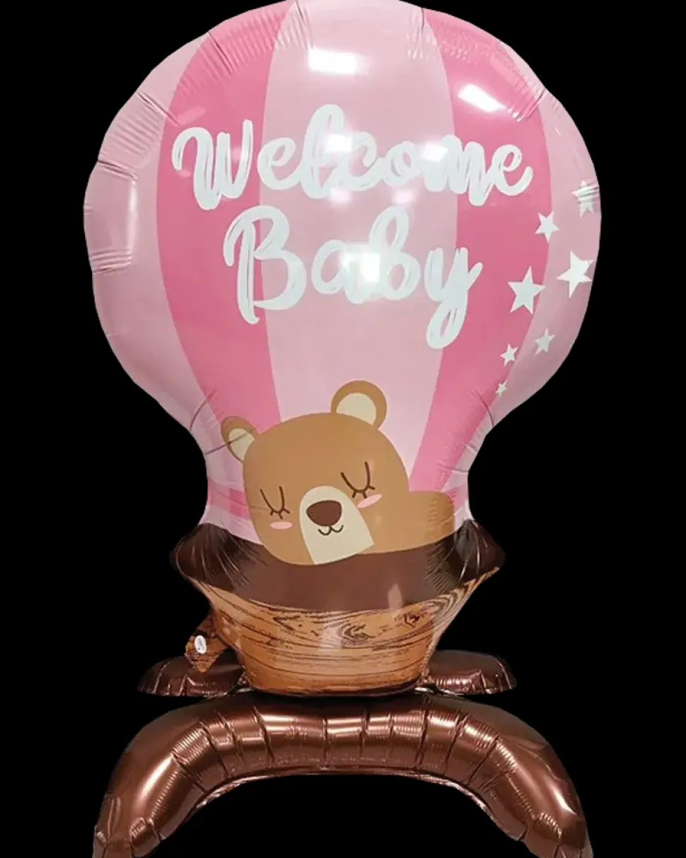 Folieballon på fod 66 cm - "Welcome baby" pink