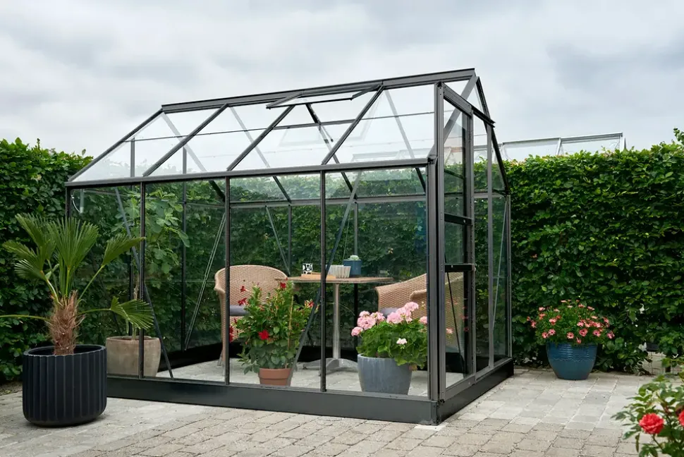 Halls Drivhus Popular 86 + glas og fundament - sort