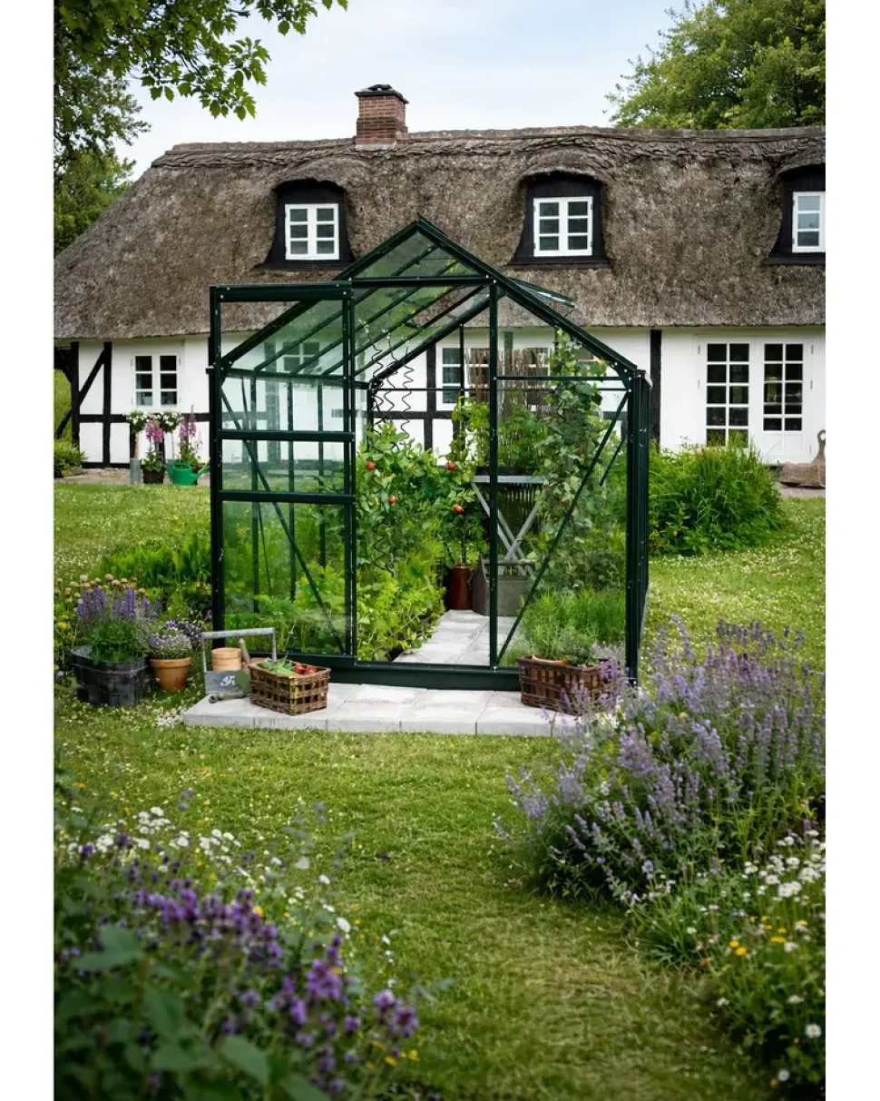 Halls Drivhus Popular 106 hærdet glas og fundament - sort