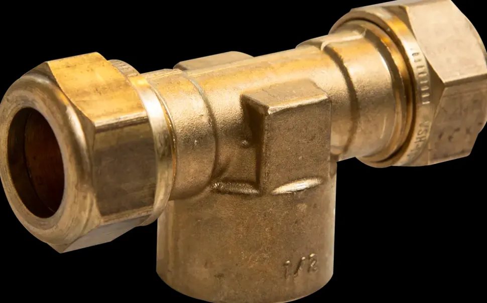 Kompressions T-stykke 15 mm x 1/2" - messing