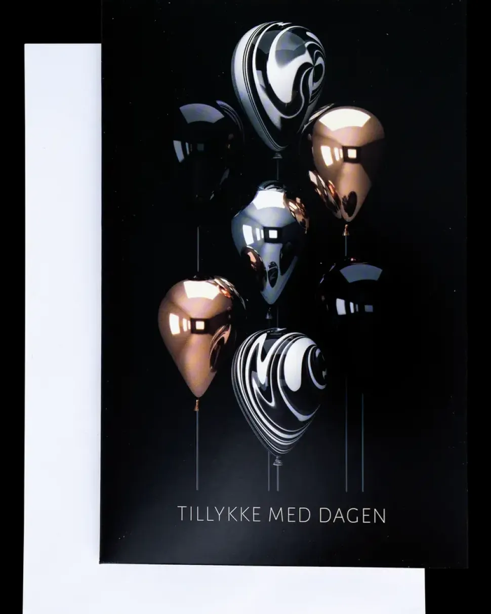 Kort med kuvert 11 x 17 cm - balloner i sort