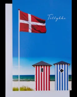 Kort med kuvert 11x17 cm - badehus og flag