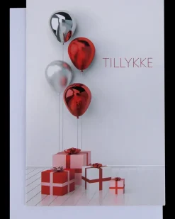 Kort med kuvert 11x17 cm - balloner og gaver