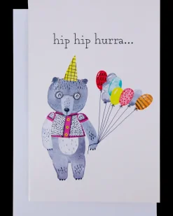Kort med kuvert 11x17 cm - bamse og balloner
