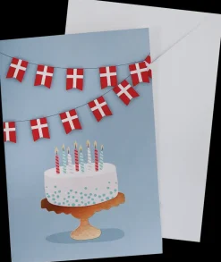 Kort med kuvert 11x17 cm - kage og flag