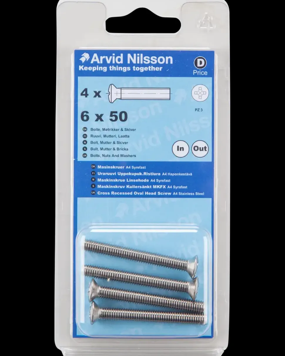 Maskinskrue A4 LH M6 x 50 mm 4-pak