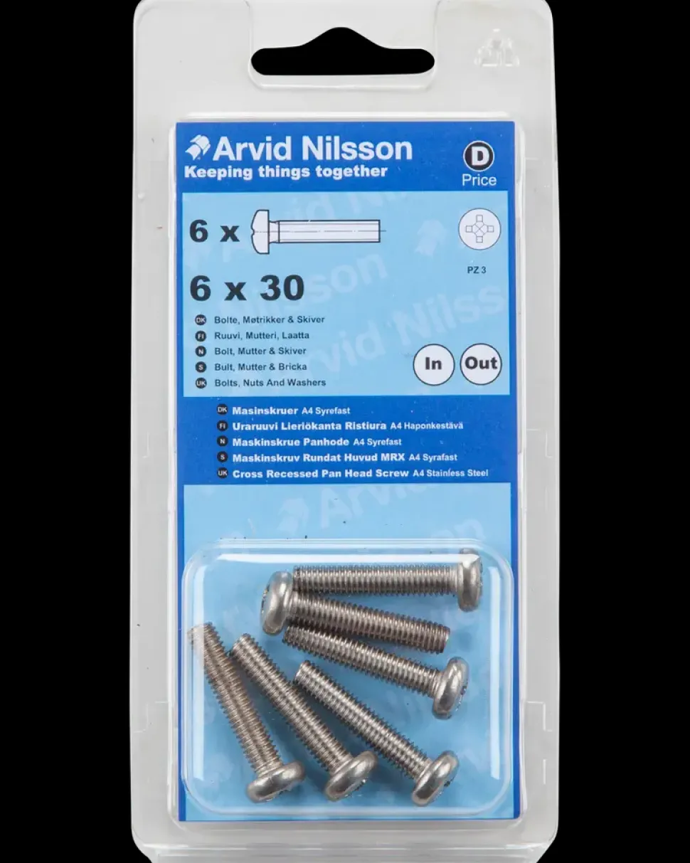 Maskinskrue A4 PH M6 x 30 mm 6-pak