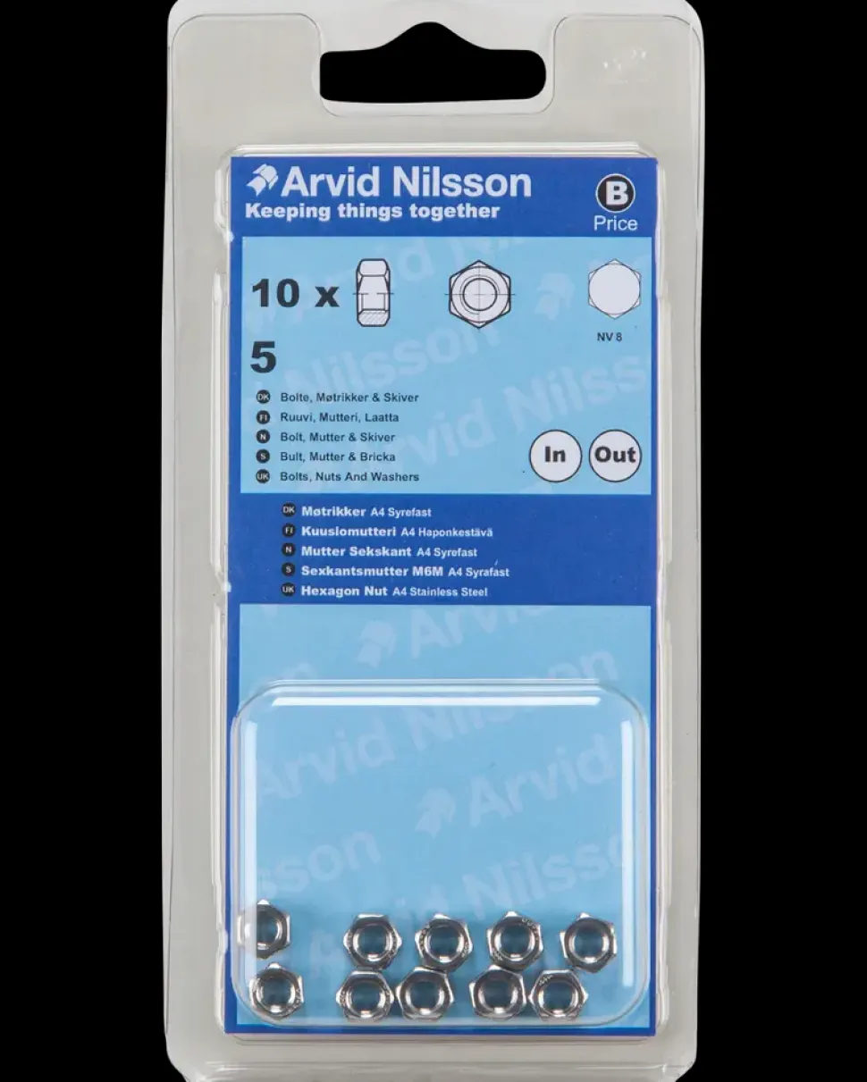 Møtrik A4 syrefast M5 10-pak