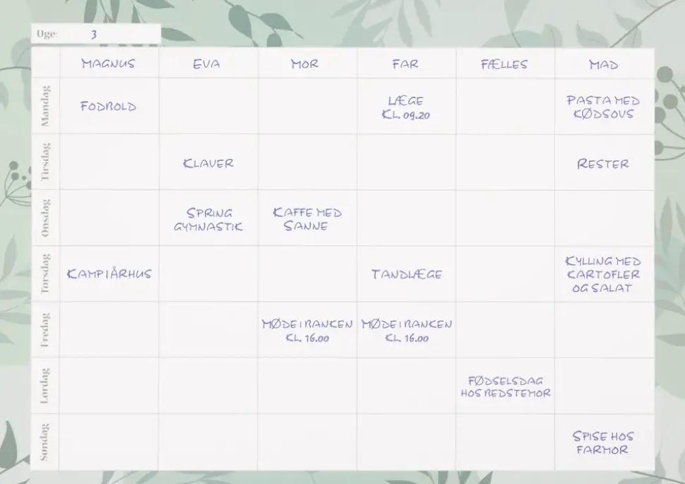Organize Familieugekalender A3 - ass. varianter