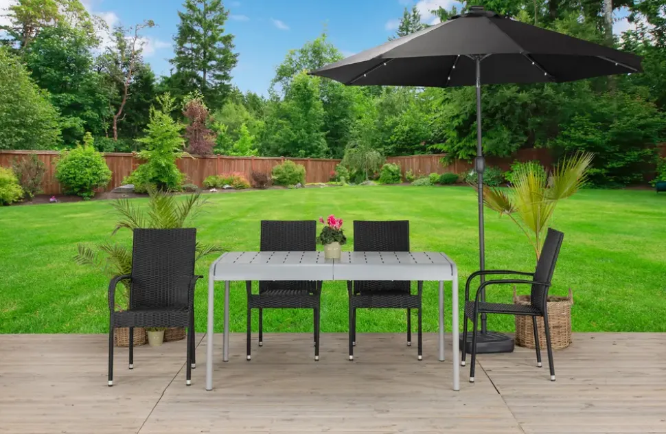 Parasol med solcellelys og tilt Ø2,7 m