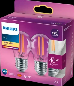 PHILIPS LED-filamentpære 4,3W E27 2-pak