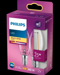 PHILIPS LED-filamentpære 2W E14 2-pak
