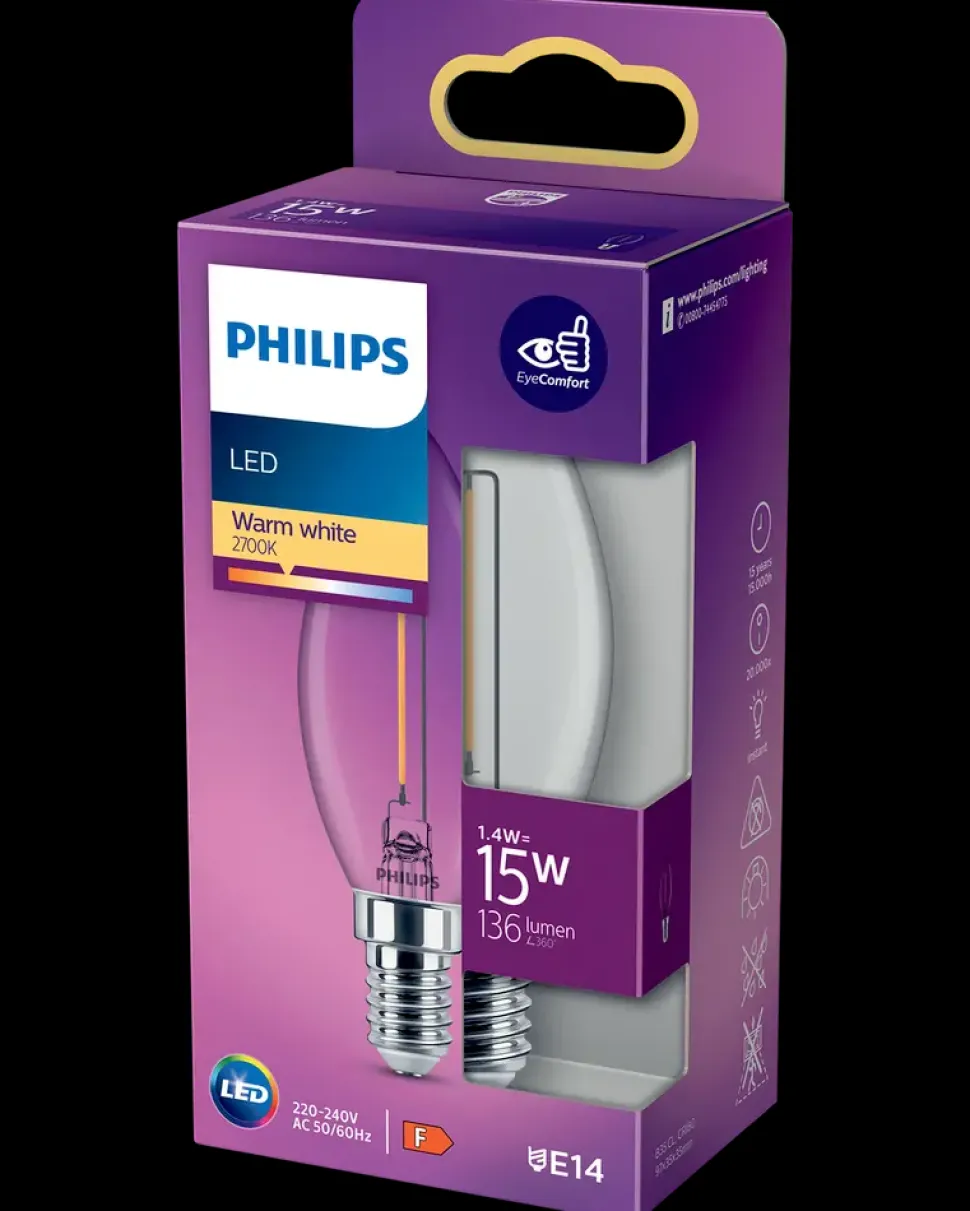 PHILIPS LED-filamentpære 2W E14 B35