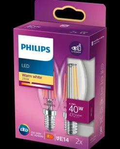 PHILIPS LED-filamentpære 4,3W E14 2-pak