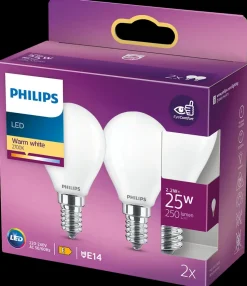 PHILIPS LED-pære 2,2W E14 P45 2-pak