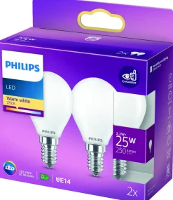 PHILIPS LED-pære 2,2W E14 P45 2-pak