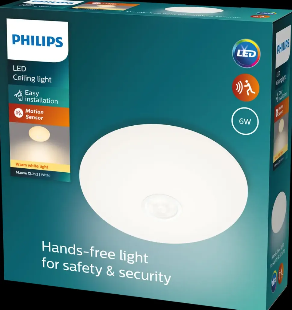 PHILIPS Loftlampe med sensor Mauve Ø25cm 6W - hvid