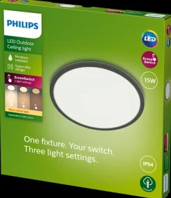 PHILIPS Loftlampe SceneSw. slim Ø25cm 15W IP54 sort