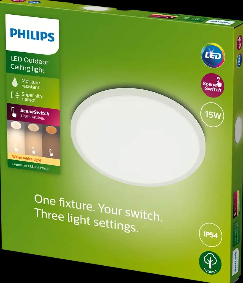PHILIPS Loftlampe SceneSw. slim Ø25cm 15W IP54 hvid