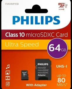 PHILIPS Micro SDXC kort - 64GB med SD adapter