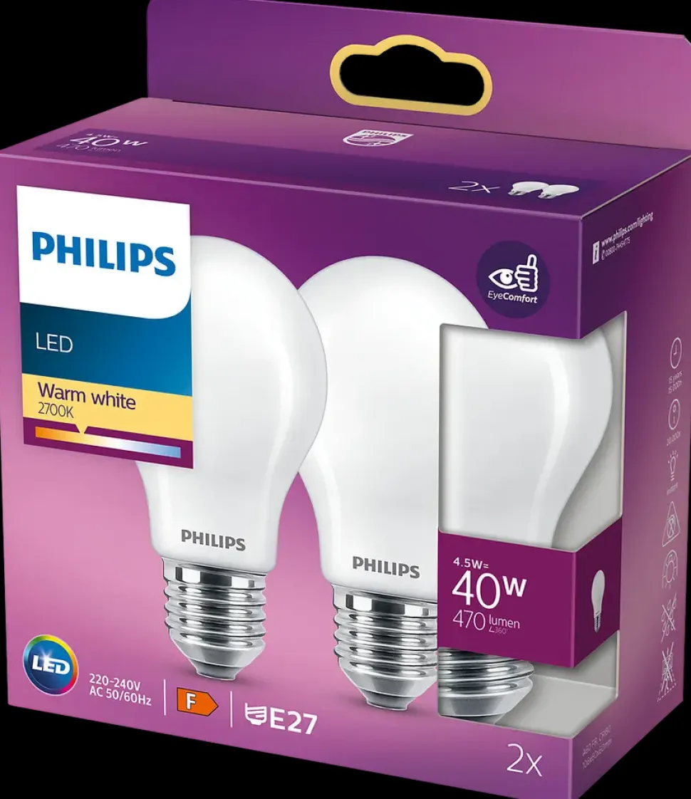 PHILIPS Pære 5W E27 A60 2-pak