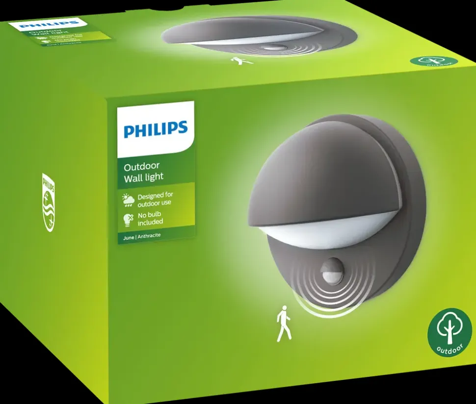 PHILIPS Væglampe med sensor June E27 - antracitgrå