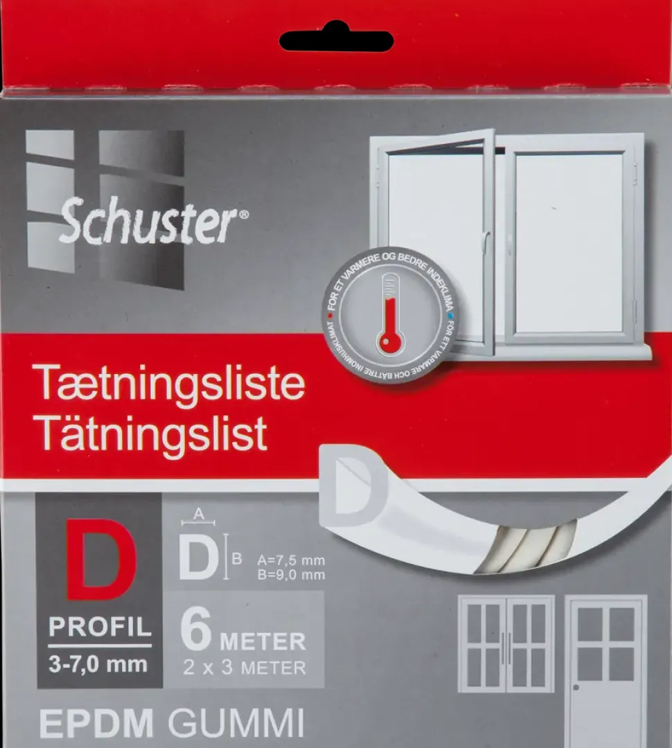Schuster Tætningsliste D 6 x 9 mm 6 m