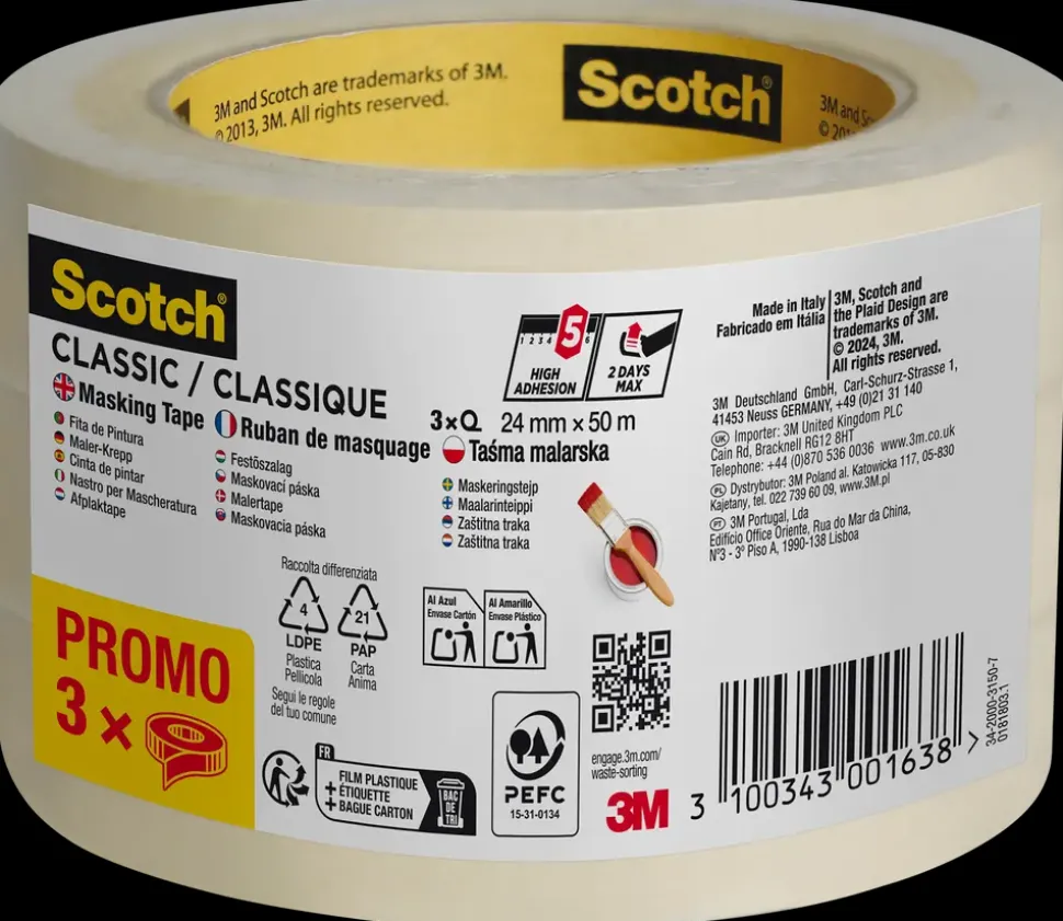 Scotch® Afdækningstape 50 meter x 24 mm 3-pak