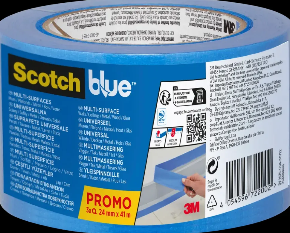 ScotchBlue™ Afdækningstape - 24 mm x 41 meter - 3 ruller