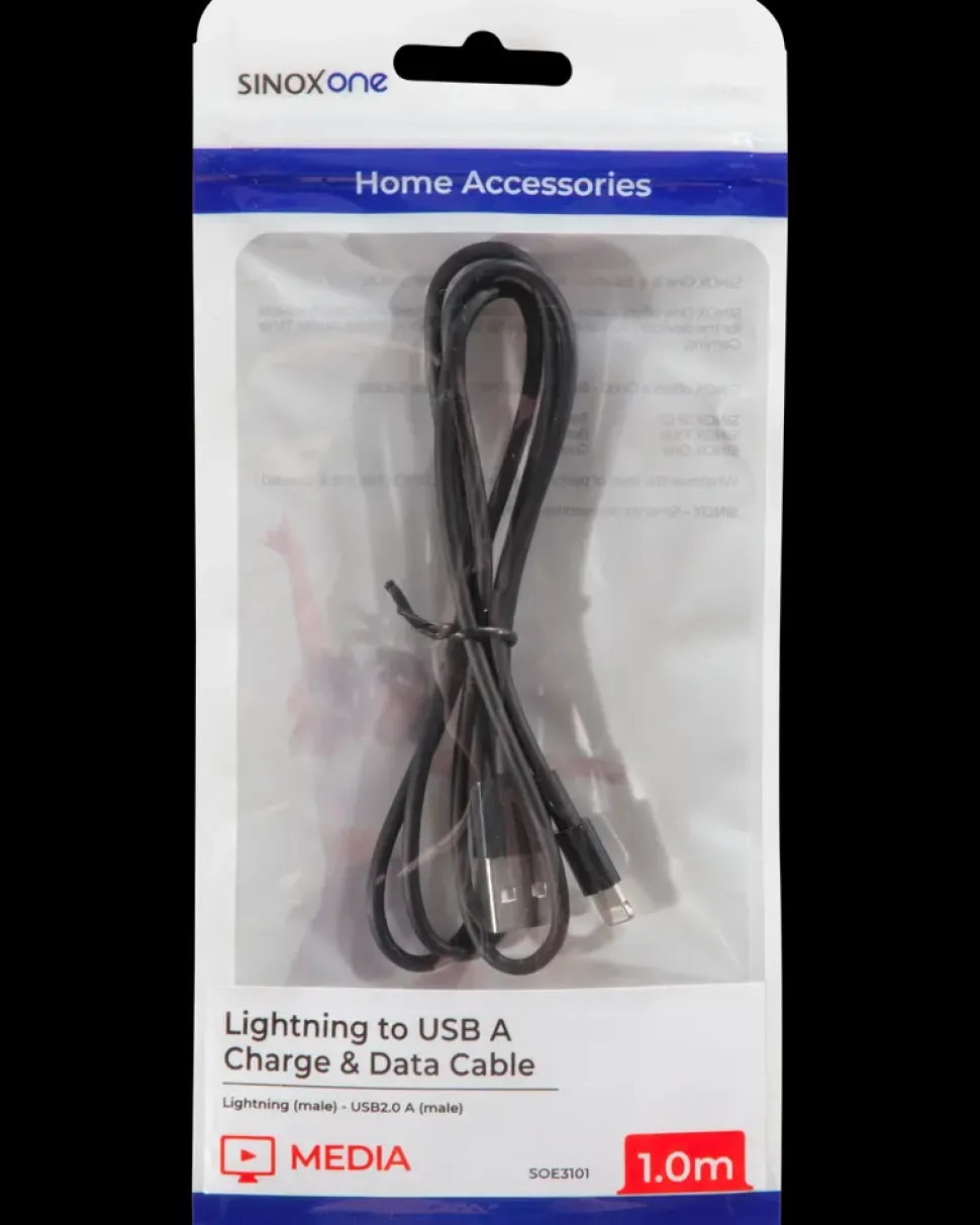 SINOX Lightningkabel 1 meter - sort