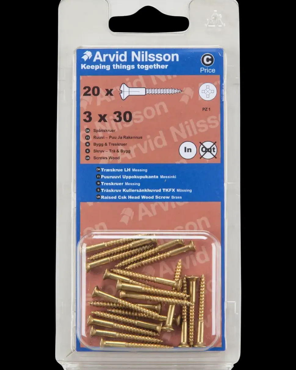 Træskrue messing 3 x 30 mm 20-pak