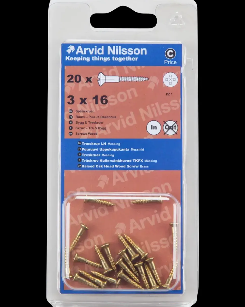 Træskrue messing 3 x 16 mm 20-pak