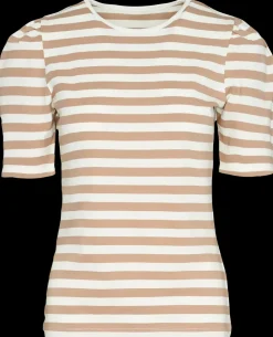 T-shirt Stribet - Hvid/sand
