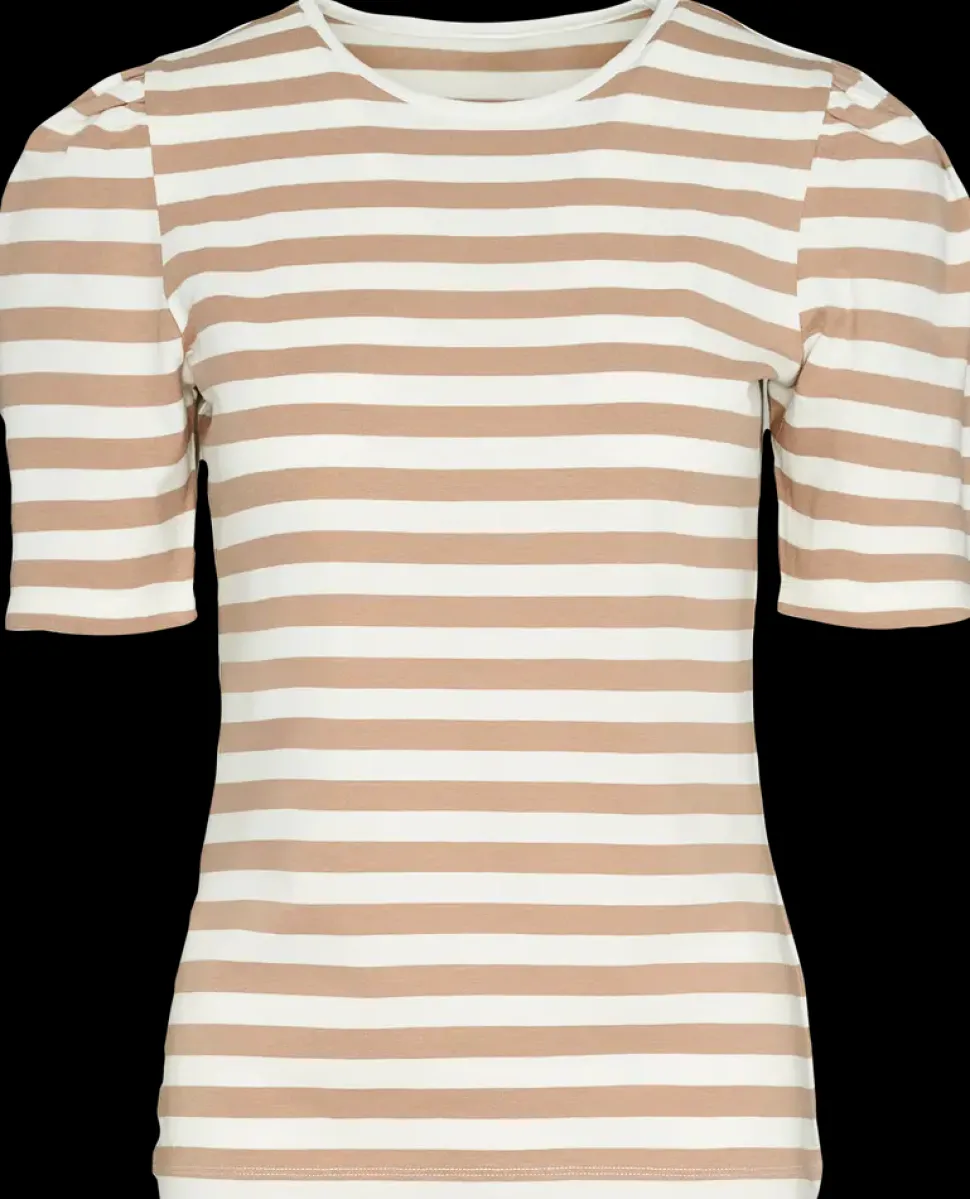 T-shirt Stribet - Hvid/sand