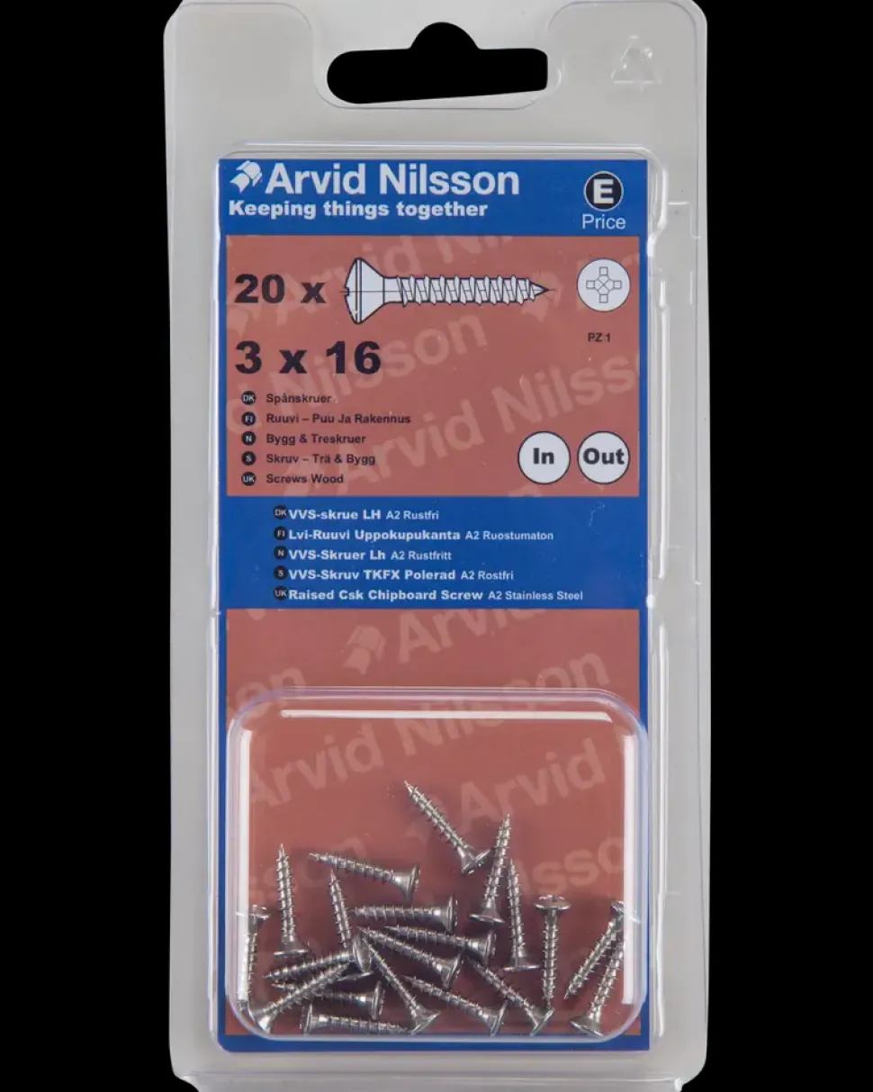 VVS-skrue A2 3 x 16 mm 20-pak